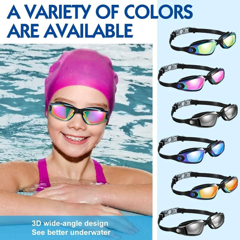 6 Pack Anti Fog Swimming Glasses with Earplugs and Nose Clip Adult Size