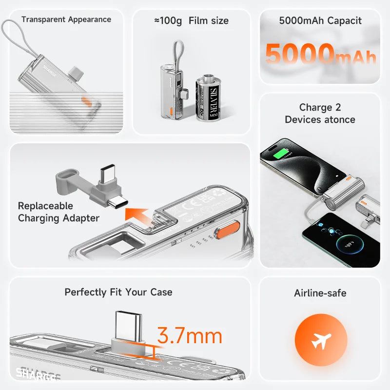 Mini Power Bank Portable Charger for iPhone or Samsung