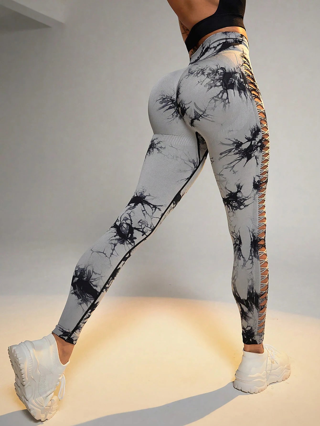 Side cut, high waist yoga leggings