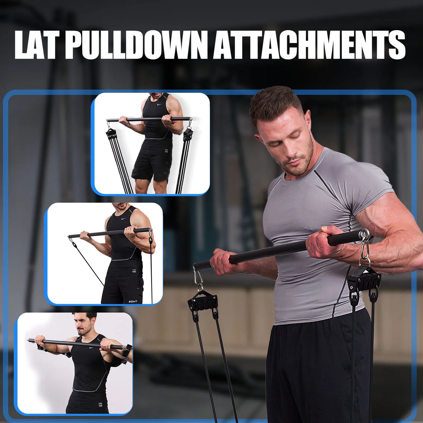 Non-Detachable LAT Pull Down Bar Cable Pulldown Attachments for Gym Straight Bar Resistance Band Bar for Weightlifting Workout