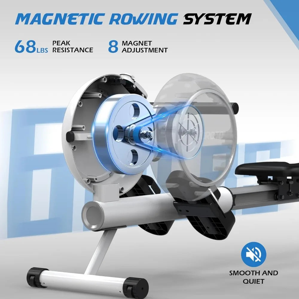 Rowing Machine with Retractable Aluminium Rail and Phone Holder