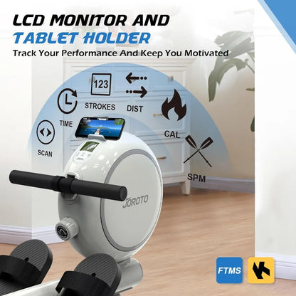 Rowing Machine with Retractable Aluminium Rail and Phone Holder