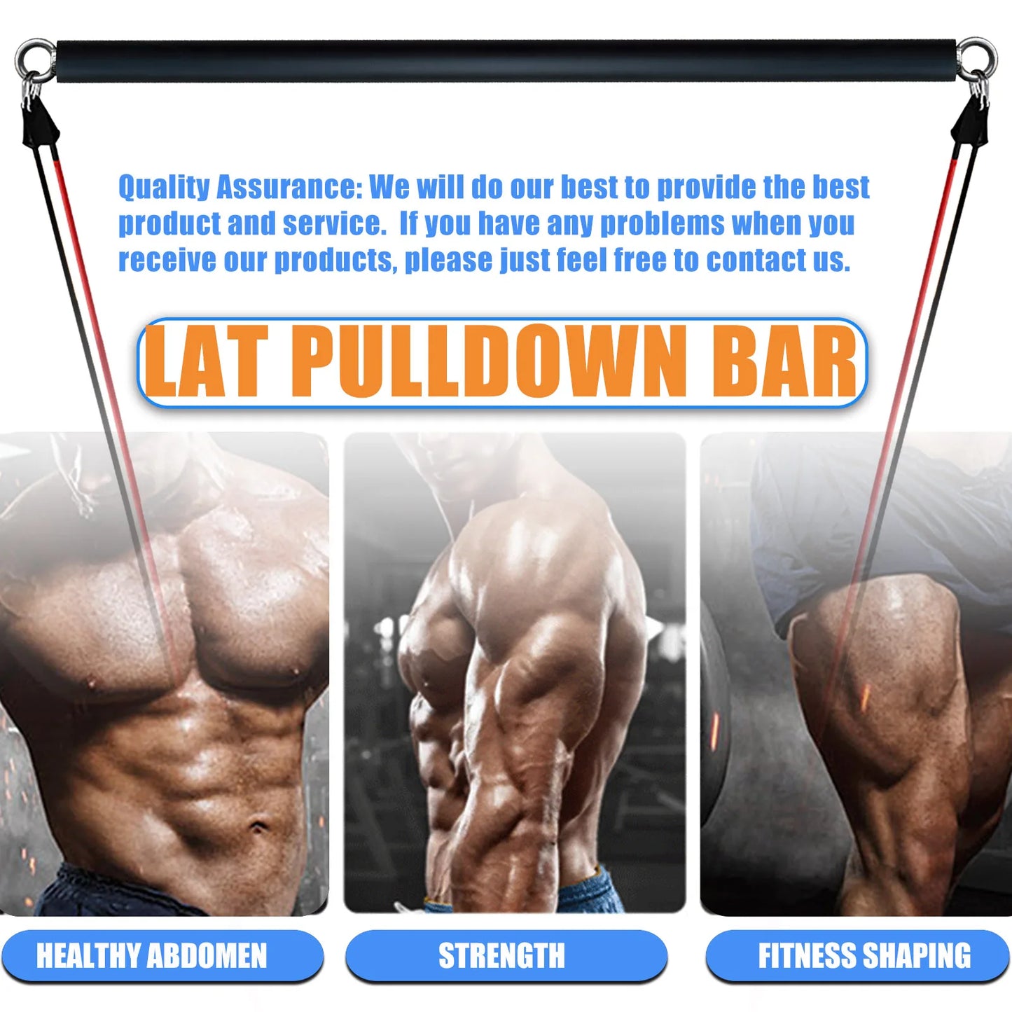 Non-Detachable LAT Pull Down Bar Cable Pulldown Attachments for Gym Straight Bar Resistance Band Bar for Weightlifting Workout