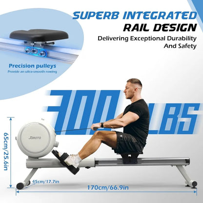 Rowing Machine with Retractable Aluminium Rail and Phone Holder