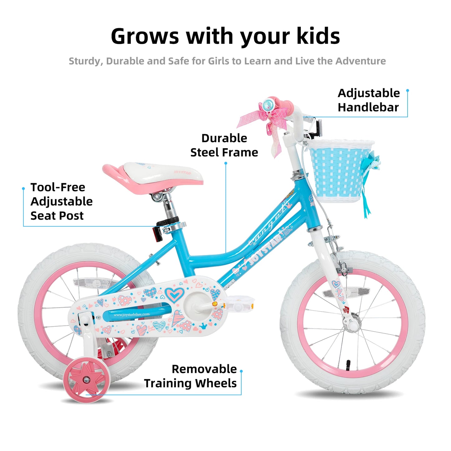 Colorful Girls Bike with Basket & Training Wheels