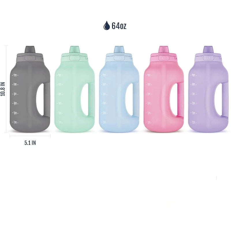 64 oz Half Gallon Water Jug with Handle and Motivational Time Markers