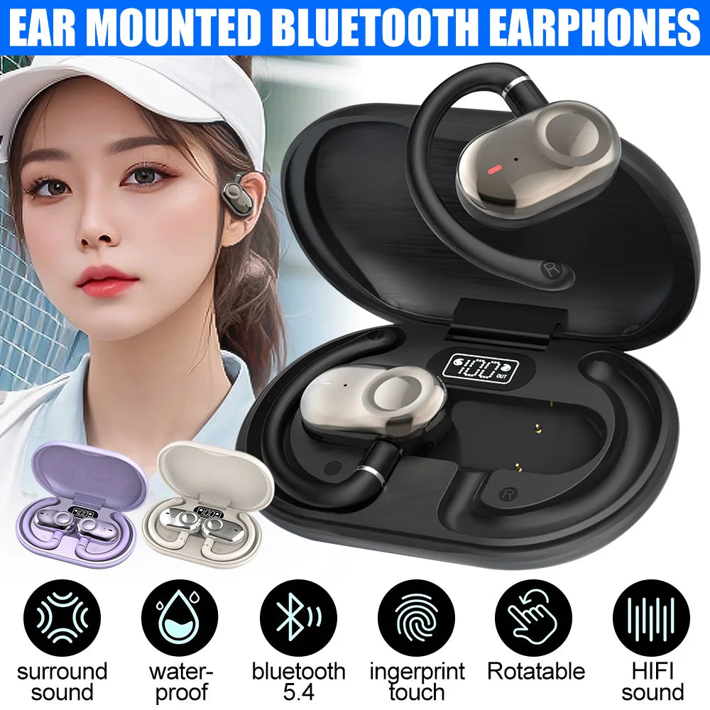 Wireless Bluetooth Earphones True Wireless Hifi Stereo Noise Reduction Headphones Rotatable Earhooks Wireless Headsets with Mic